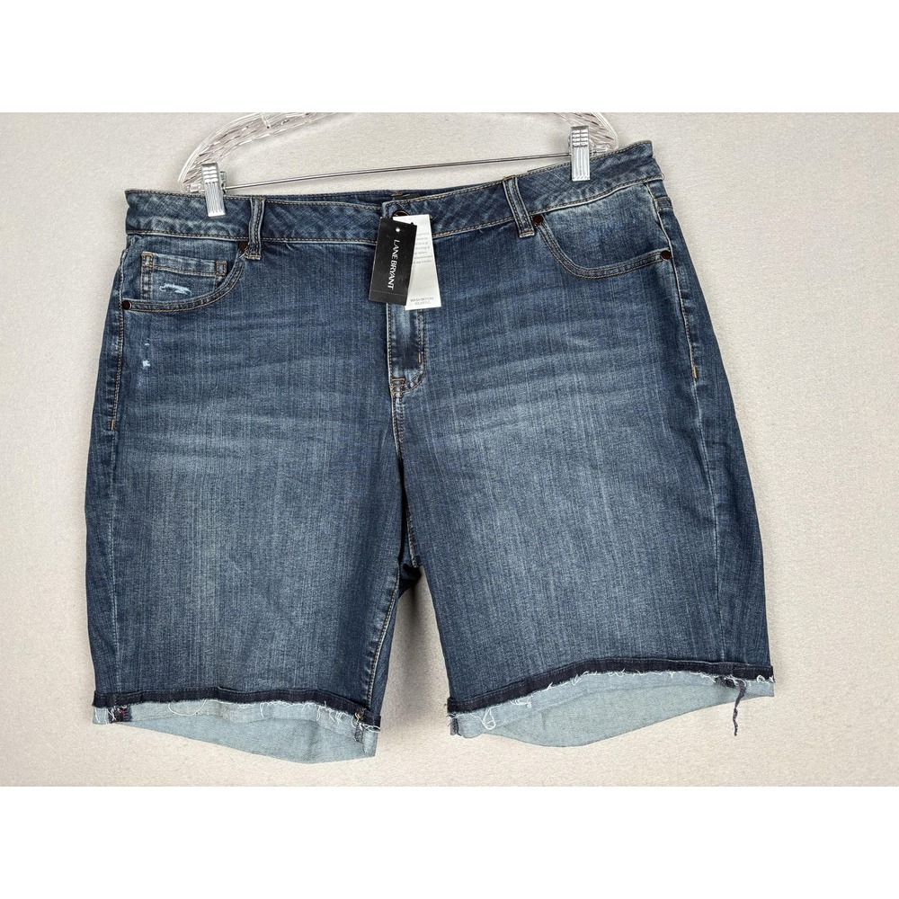 Lane Bryant Shorts Womens 20 Blue Bermuda Denim Raw Hem Distressed Stretch